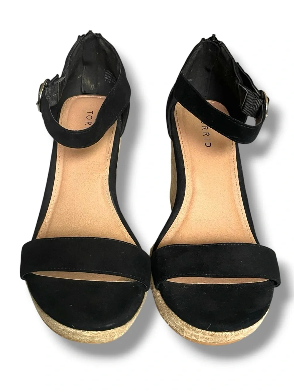 Torrid Black Espadrille Wedge Sandals Ankle Strap Platform Heels Size 9.5W